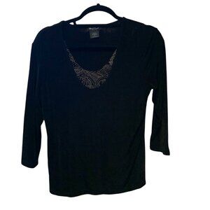 West End Petite Womens Large P 3/4 Sleeve slinky top shirt Pullover layered lagi